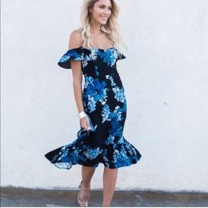 Off the shoulder blue floral dress. Never worn.